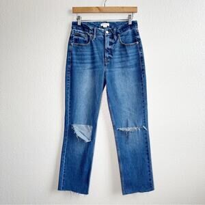 Good American Straight Leg Raw Hem Distressed Blue Jeans Women’s Size 2/26